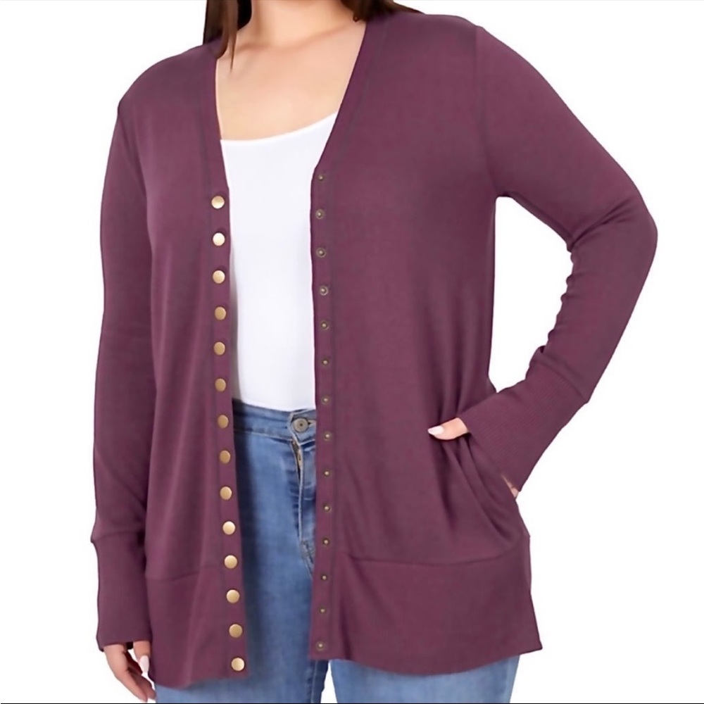 ZENANA
Long Sleeve Snap Button V-neck Sweater Cardigan - Picture 2 of 12
